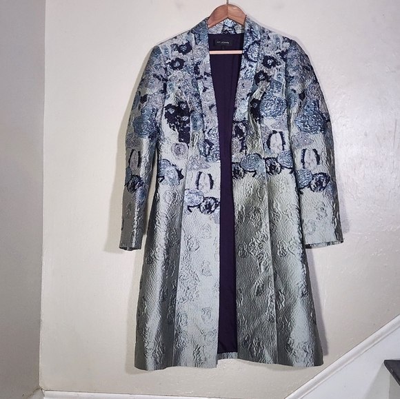 St. John Metallic Floral Jacquard Coat - Picture 2 of 6